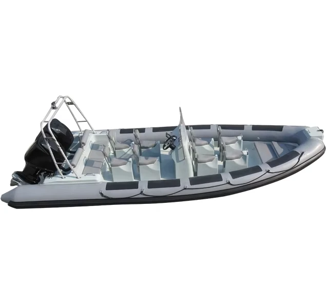Barco Inflável Rígido de Fibra de Vidro com Casco Estriado em V Profundo e Reforço de 760 Hypalon