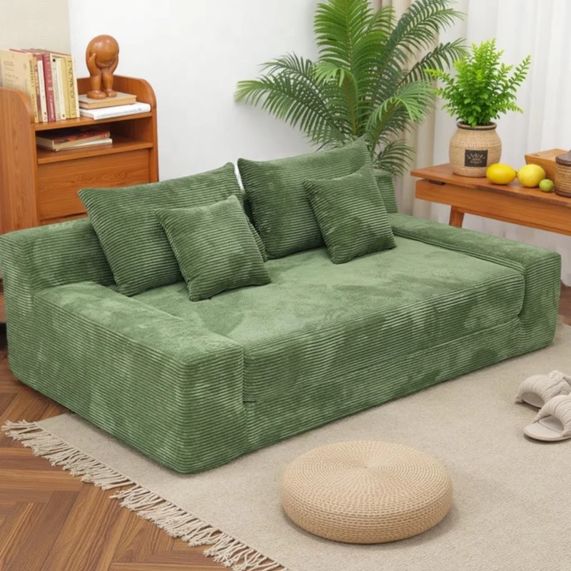 Vacuum Compressed Cream Style Flocking Upholstery Foldable Sofa Bed for Small Apartments Living Rooms Dual-Purpose Leisure Sofa