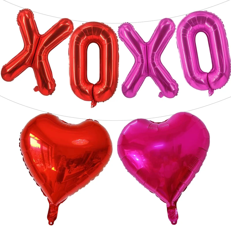 Valentinstagsdeko XOXO Buchstaben Aluminiumfolie Ballon 18 Zoll Herzform Ballon Hochzeitsjubiläum Geständnis Brautparty