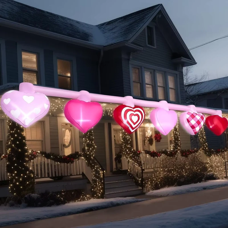 Aufblasbare Dekorationen für Hochzeiten und Valentinstag mit blinkenden rosa Herzen aus Polyester für Zuhause