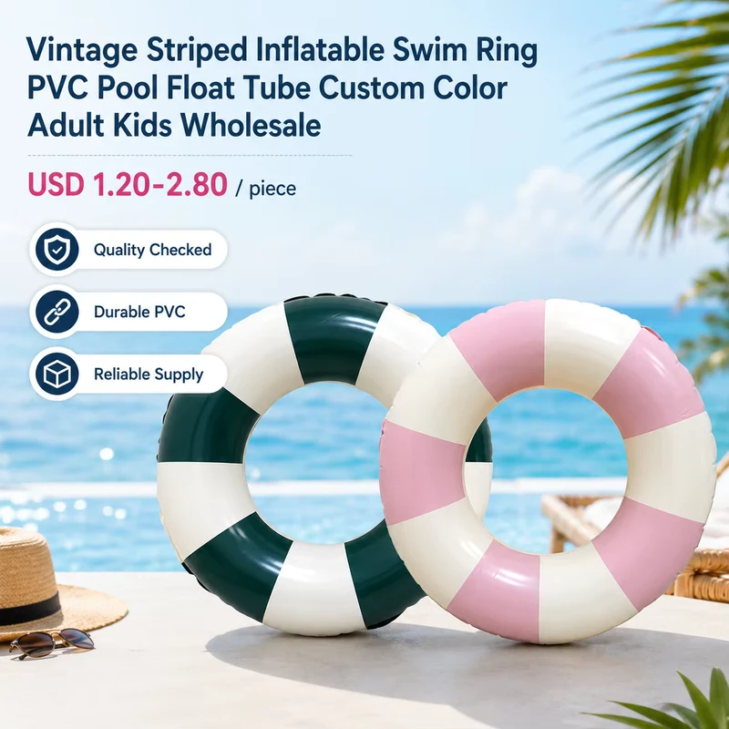 Cincin Renang Inflatable Bergaris Vintage PVC Float Tube Warna Kustom untuk Dewasa dan Anak-anak