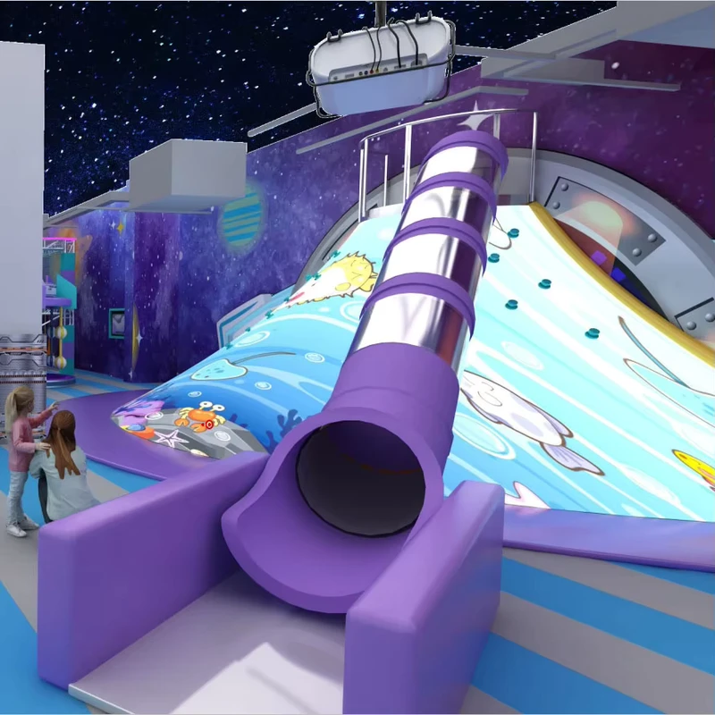 Volcano Themed Climb Slide Module With Real Time Slide Projection For Indoor Kids Adventure Entertainment Venues
