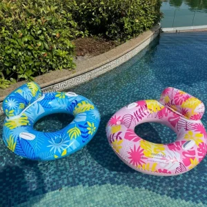 W170 Inflatable Water Sofa Mesh Backrest Adult Swimming Pool Floating Swim Ring Maple Leaf Design