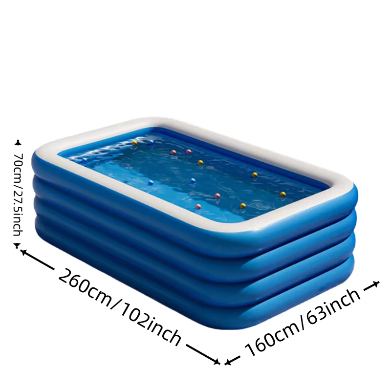 Bể bơi bơm hơi PVC bốn lớp WX075 260*160*70cm, gấp gọn, thân thiện với môi trường, sử dụng trong nhà và ngoài trời cho trẻ em và người lớn