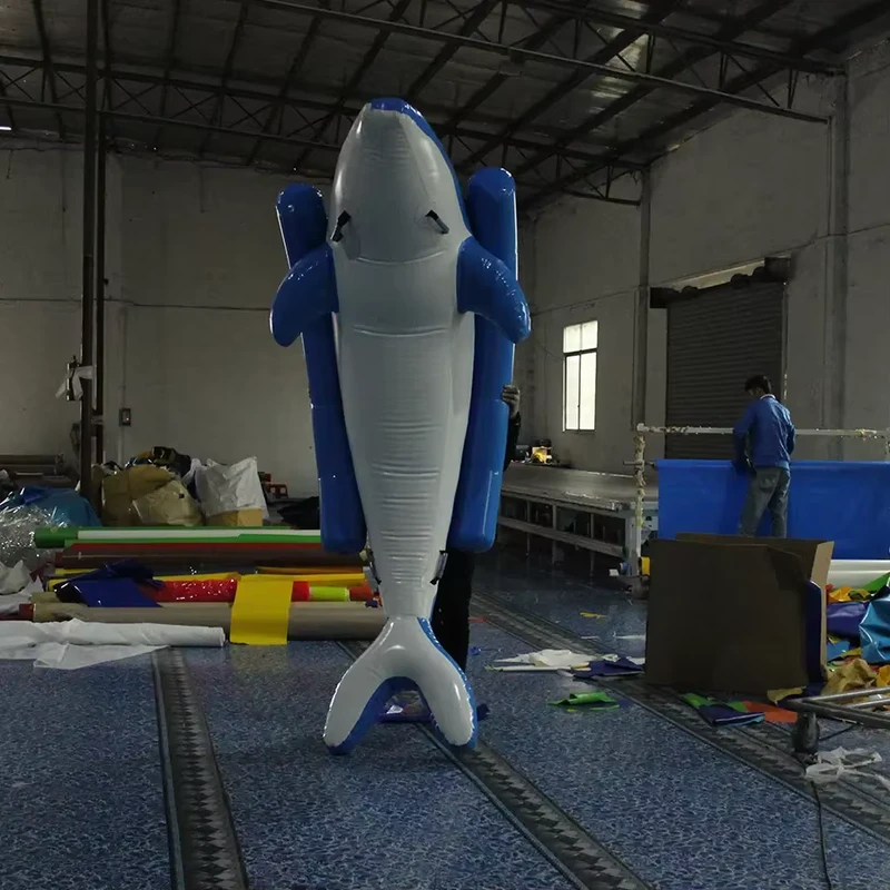 Giocattolo Gonfiabile a Forma di Balena Blu WY 145 in PVC, Capacità 500kg