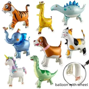 Palloncini gonfiabili a forma di animali con ruote: dinosauri, unicorni, elefanti, decorazioni per feste di compleanno