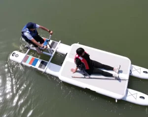 Water Bike Pedal Boat Inflatable Floating Dock Fishing Boat Pedal Kayak