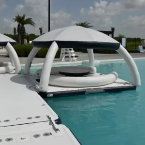 Bến nổi bay hơi Drop Stitch giải trí nước PVC với lều và bàn