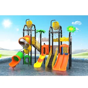 Jeux d'eau Parc aquatique pour enfants Aire de jeux aquatique LLDPE Tuyau galvanisé Glissades de parc aquatique