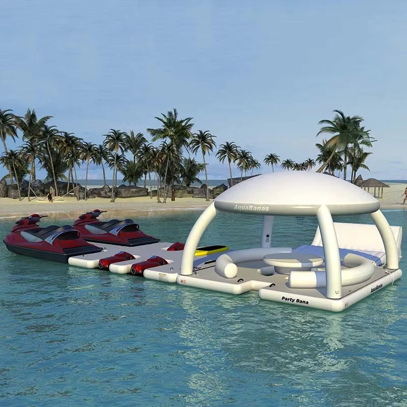 Aufblasbarer Bartisch mit Sonnenschutz, Yacht-Party, schwimmende Plattform, Freizeitsofa, Liegesessel, schwimmende Insel, PVC-Material, für 12 Personen