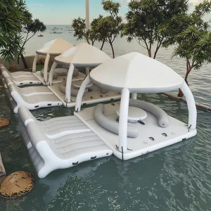 Water Lounge Float Dock with Lounge Chair Inflatable Floating Tent for Playing or Relaxing Water Play Equipment