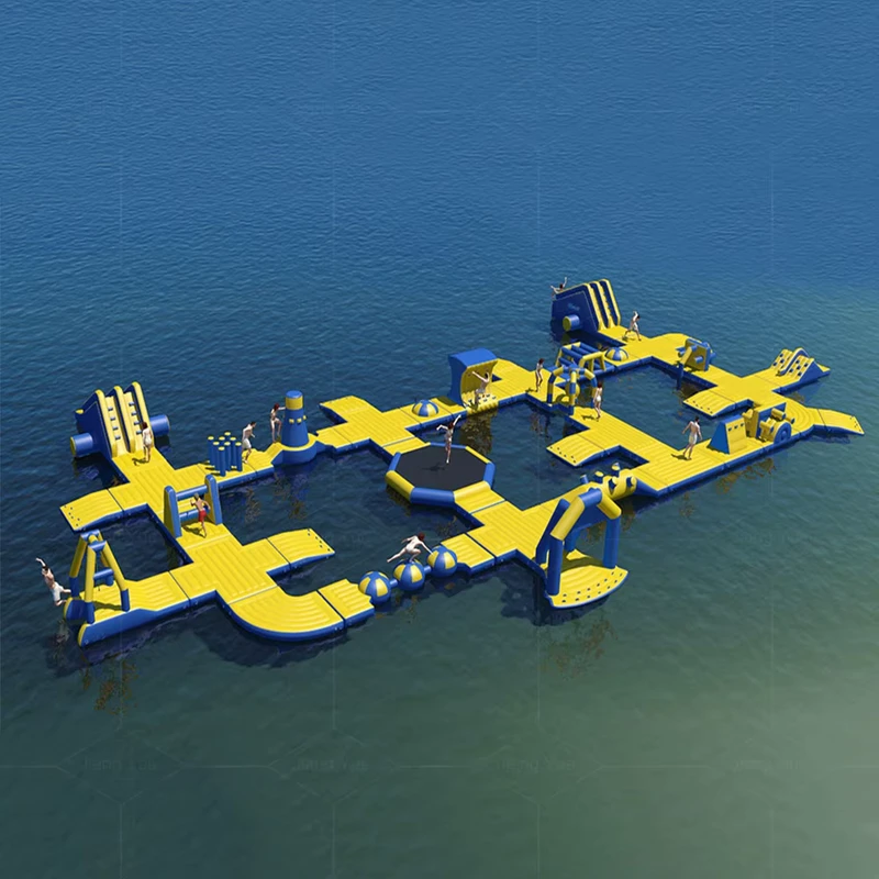 Opblaasbare Waterobstakelbaan Waterpark Drijvend Eiland Opblaasbare Combinatie Klim Slide Watergame