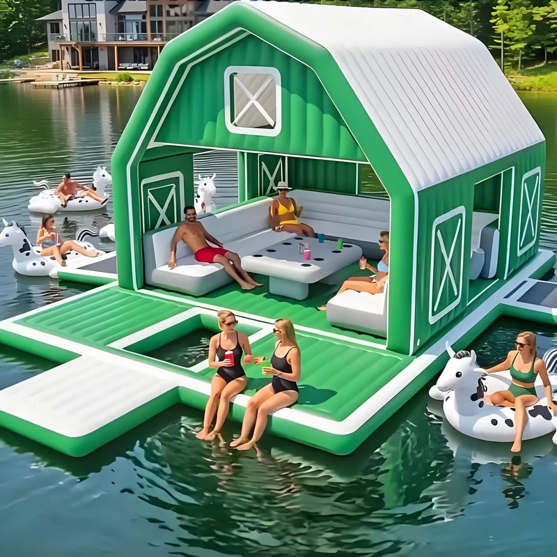 Water Party Family Facility Cool Summer Inflatable Floating Island For Lake River