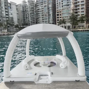 Water Party Inflatable Floating Boat Dock Air Platform Sofa Boat Inflatable Floating Leisure Platform Floating Dock with Tent
