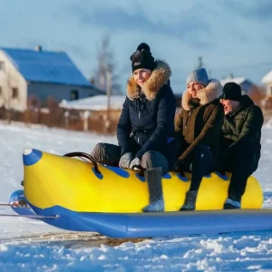 Banana Boat Inflatable untuk Olahraga Air dengan Empat Pegangan Berlapis Bahan PVC Penggunaan Komersial