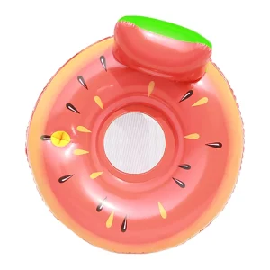 Watermelon Swimming Ring Inflatable Cartoon Pool Float Watermelon Inflatable Lounger with Backrest and Cup Holders