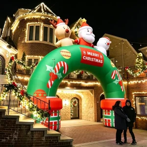 Waterdichte Opblaasbare Ingangspoort met Kerstman Decor Sneeuwman en Rendier Opblaasbare Poort voor Buiten Kerstdecoratie