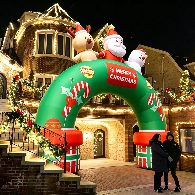 Gerbang Inflatable Tahan Air dengan Dekorasi Santa Claus, Manusia Salju, dan Rusa untuk Dekorasi Natal Luar Ruangan