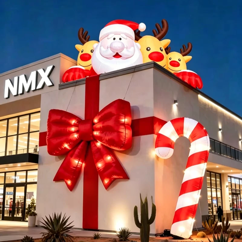 Dekorasi Santa Claus Inflatable Tahan Air untuk Mall, Mudah Dipasang, Stabil, Santa Natal Kustom Inflatable dengan Rusa Inflatable