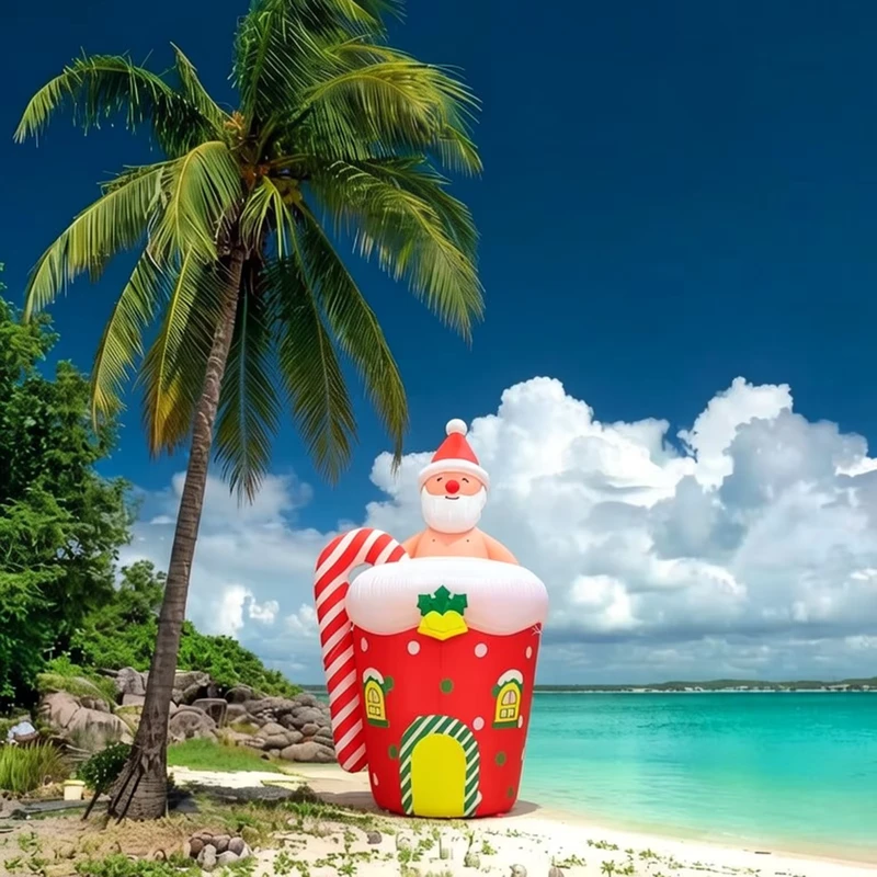 Pai Natal Inflável à Prova de Água em Oxford com Cana-de-Açúcar - Pai Natal Inflável Durável para Decorações de Natal