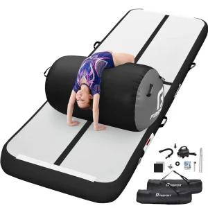 Colchoneta Inflable Antideslizante de PVC para Gimnasio de 10ft12ft con Rodillos de Aire para Entrenamiento de Equilibrio Interior y Exterior