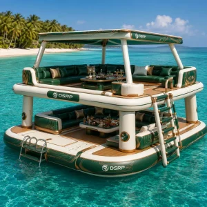 Weather Resistant Inflatable Water Dock Portable Floating Platform for Coastal Water Relax Time