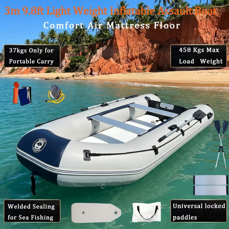 Schweißversiegeltes solarbetriebenes Marineschiff 3 m 10 ft 4-Personen aufblasbares Angriffsboot langlebiger Luftmatratzenboden Rettungsboot Ruder Geschwindigkeit Ponton Schlauchboot