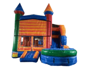 Wet or Dry Commercial Rainbow Inflatable Banners Bounce House Castle Combo for Boys and Girls