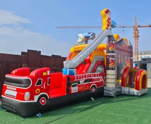 Wet or Dry Inflatable Bouncer for Party Fire Engine Bounce House with Water Slide Combo