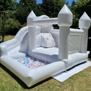 White Bounce House with Slide and Ball Pit Commercial Jumping Castle for Kids Jump House Inflatable Bouncer for Party Wedding