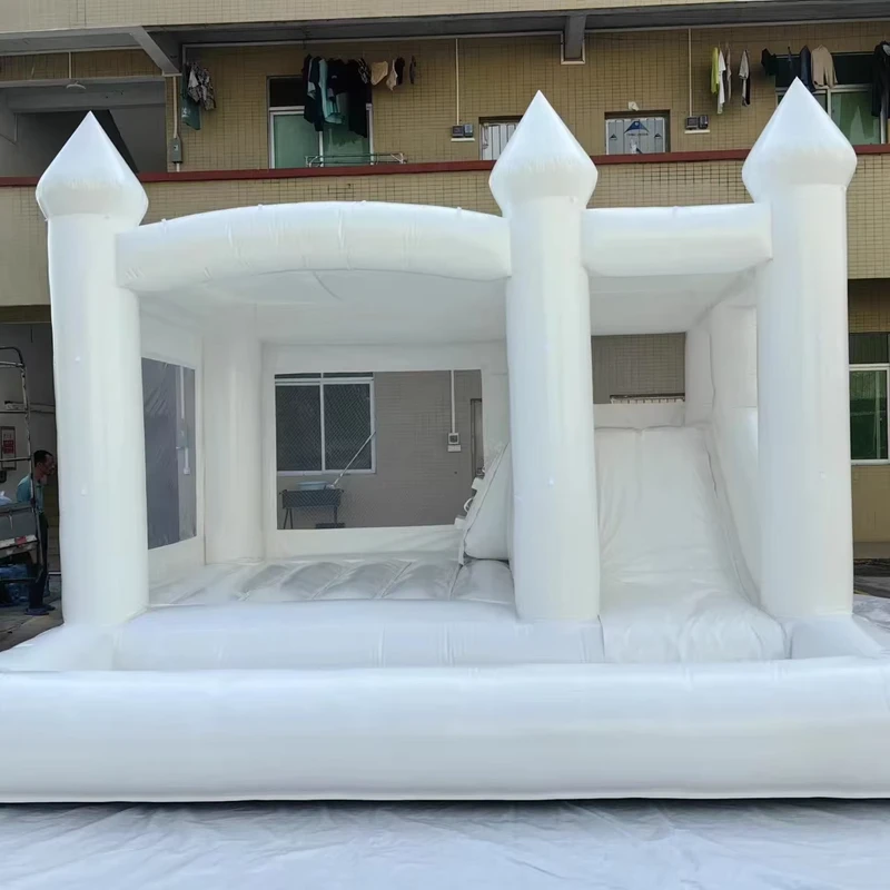 Rumah Lompat Kastil Putih Bahan PVC Pusat Pelatihan Ukuran 4x3 untuk 4-5 Anak