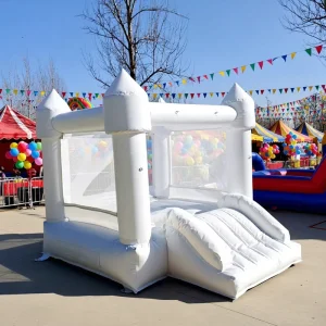 White Castle Themed Inflatable Bounce House with Slide Kids Outdoor Playground Jumping Castle for Wedding Party Event Rental