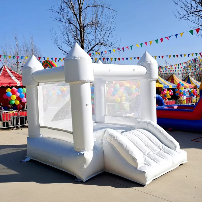 Castelo de Saltos Inflável Temático de Castelo Branco com Escorrega Parque Infantil Exterior para Crianças Aluguer para Casamentos e Eventos