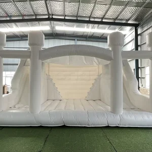 White Inflatable Bounce House With Double Slides Outdoor Wedding Bouncy Castle PVC Jumping Castle With Air Blower