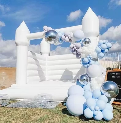 White Inflatable Bouncer with Ball Pit Slide Wedding Tent & Inflatable Castle PVC Material 4 Year Warranty