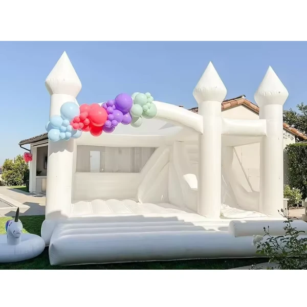 Witte Opblaasbare Springkasteel met Glijbaan Volwassenen Springcombinatie Trampoline voor Feest Evenement