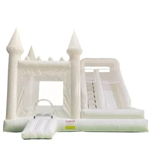 White Inflatable Castle for Adults and Kids Wedding Bouncy House with Ball Pit and Slide for Party Events