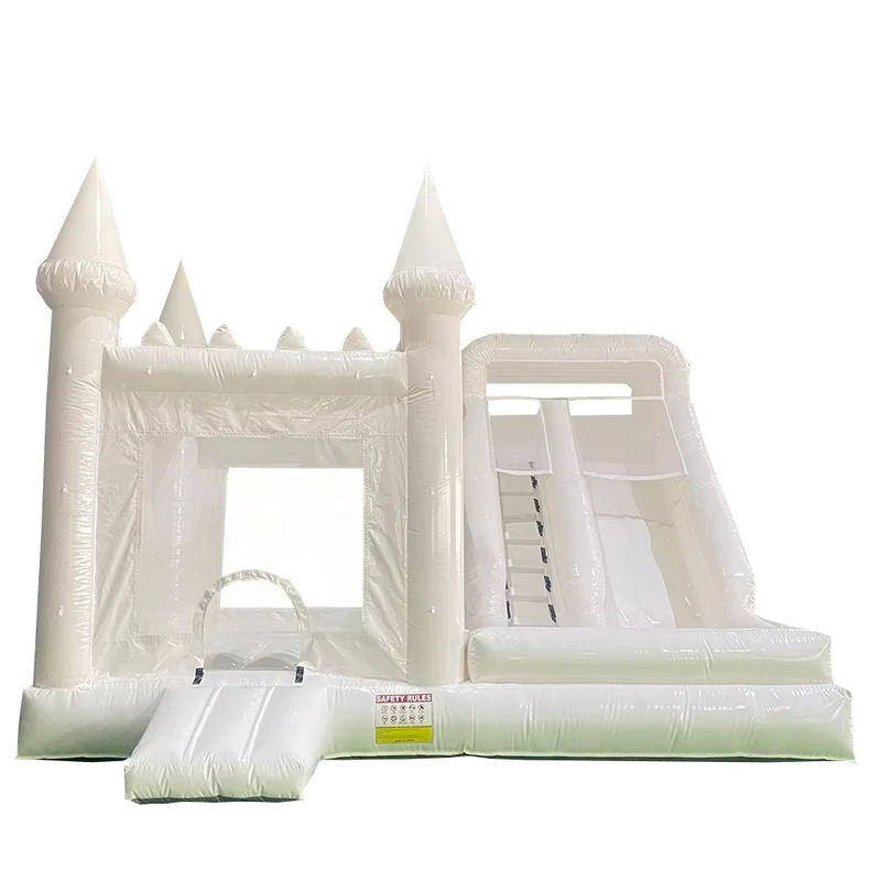 Château gonflable blanc pour adultes et enfants, maison de saut avec fosse à balles et toboggan pour événements festifs