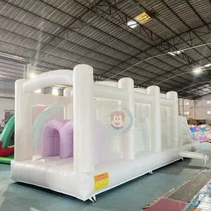 White Inflatable Obstacle Course with Slide Mini Inflatable Obstacle Game Toys
