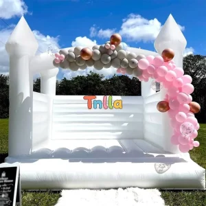 White Inflatable Wedding Bounce House Castle for Birthday Parties, Customizable