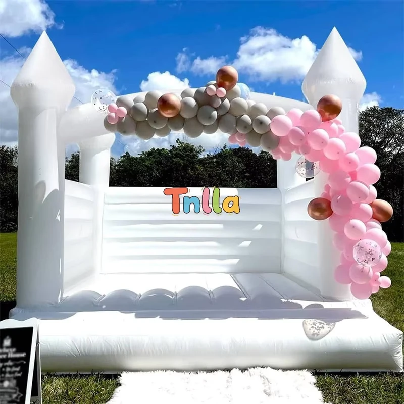 White Inflatable Wedding Bounce House Castle for Birthday Parties, Customizable