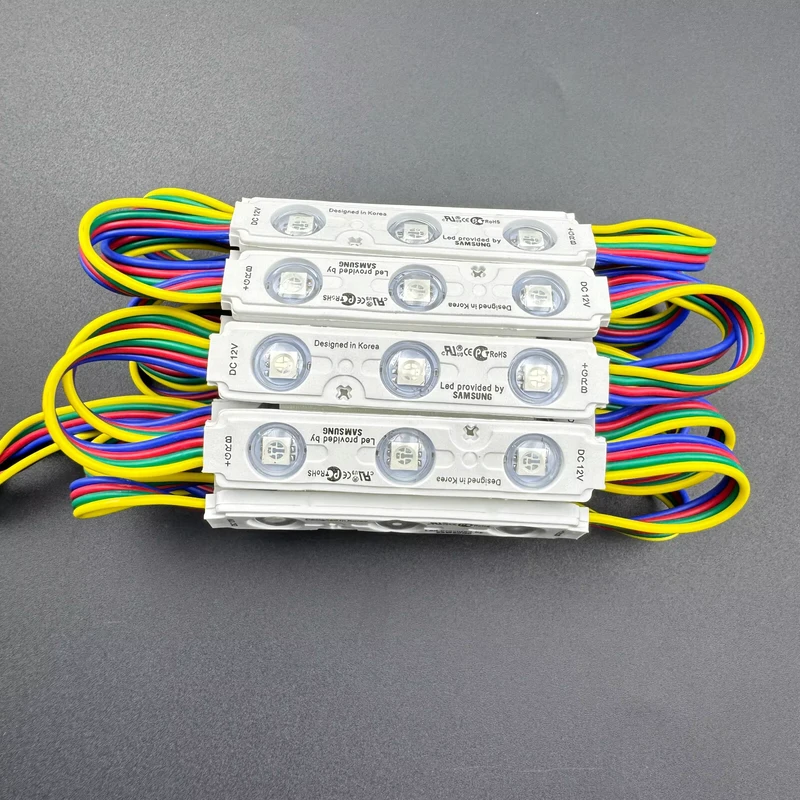White Injection Molding LED Modules IP65 DC12V 24V 75*15MM 0.72W PCS 3LED SMD 5050 RGB LED Module Lights for LED Sign Billboard