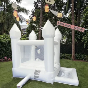 White Mini Inflatable Castle for Indoor/Outdoor Wedding Entertainment and Kids’ Play Toy
