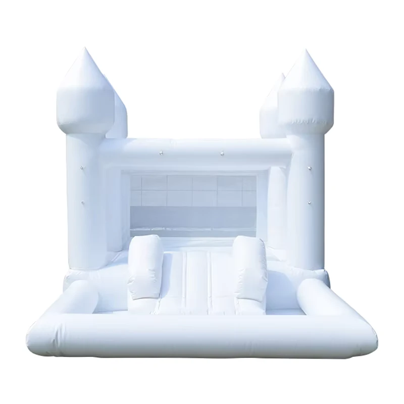 Castello gonfiabile bianco all'aperto con soffiatore, giocattoli gonfiabili inclusi bounce house