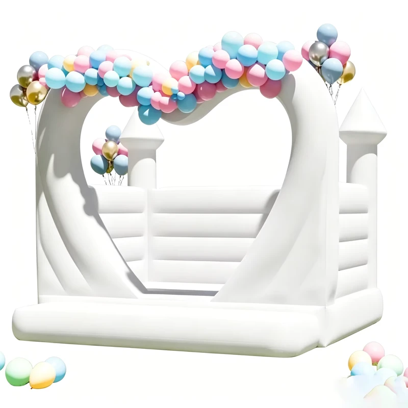 Cầu trượt nhảy hình trái tim PVC trắng với bể bóng cho chụp ảnh cưới và sự kiện tiệc cưới