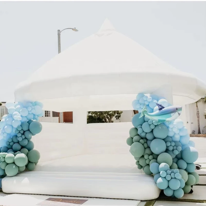 Château gonflable en PVC blanc avec souffleur, capacité de 100-500 kg, 5-10 passagers