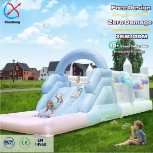 White Pastel Pink Bounce Inflatable Obstacle Course Inflatable Castle for Parties and Events
