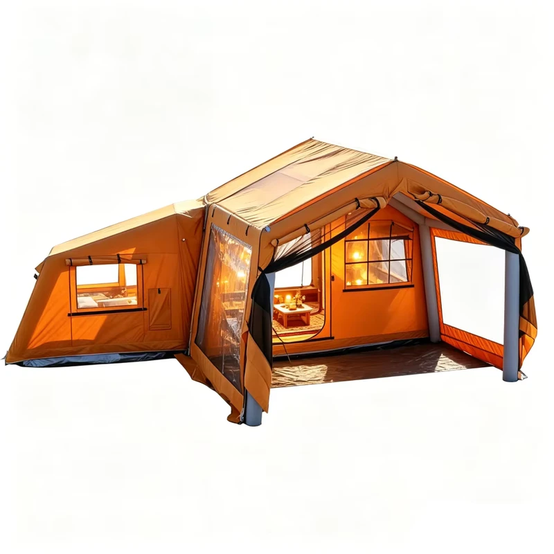 Winddichtes freistehendes Luftsäulenhaus Campingunterkunft mit großen PVC-Fenstern für den ganzjährigen Outdoor-Einsatz auf dem Campingplatz