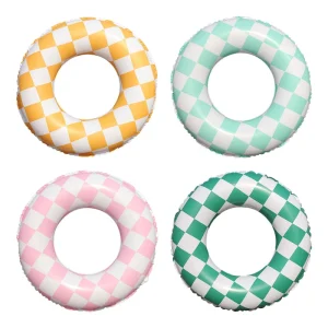 Women’s Eco-friendly PVC Inflatable Swim Ring for Pool Use Water Sport Double-Sided Checked Pattern with Double-sided Printing