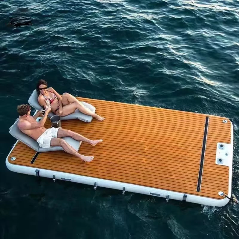 Wood Grain Drop Stitch Foldable Leisure Island Pontoon Boat Station Fishing Inflatable Swimming Water Platform